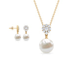 24 CT Moissanite Flower and Freshwater Pearl Drop Jewelry Set Freshwater Pearl - ( AAA ) - Quality - Rosec Jewels