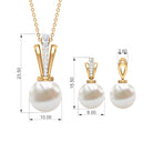 Natural Freshwater Pearl Drop Jewelry Set with Diamond Freshwater Pearl - ( AAA ) - Quality - Rosec Jewels