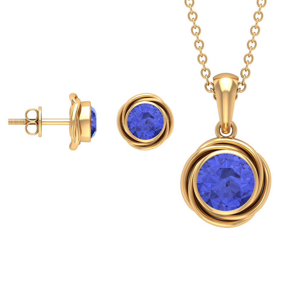 Round Tanzanite Swirl Pendant and Earrings Set Tanzanite - ( AAA ) - Quality - Rosec Jewels