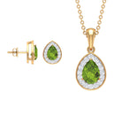 Peridot Teardrop Jewelry Set with Moissanite Halo Peridot - ( AAA ) - Quality - Rosec Jewels