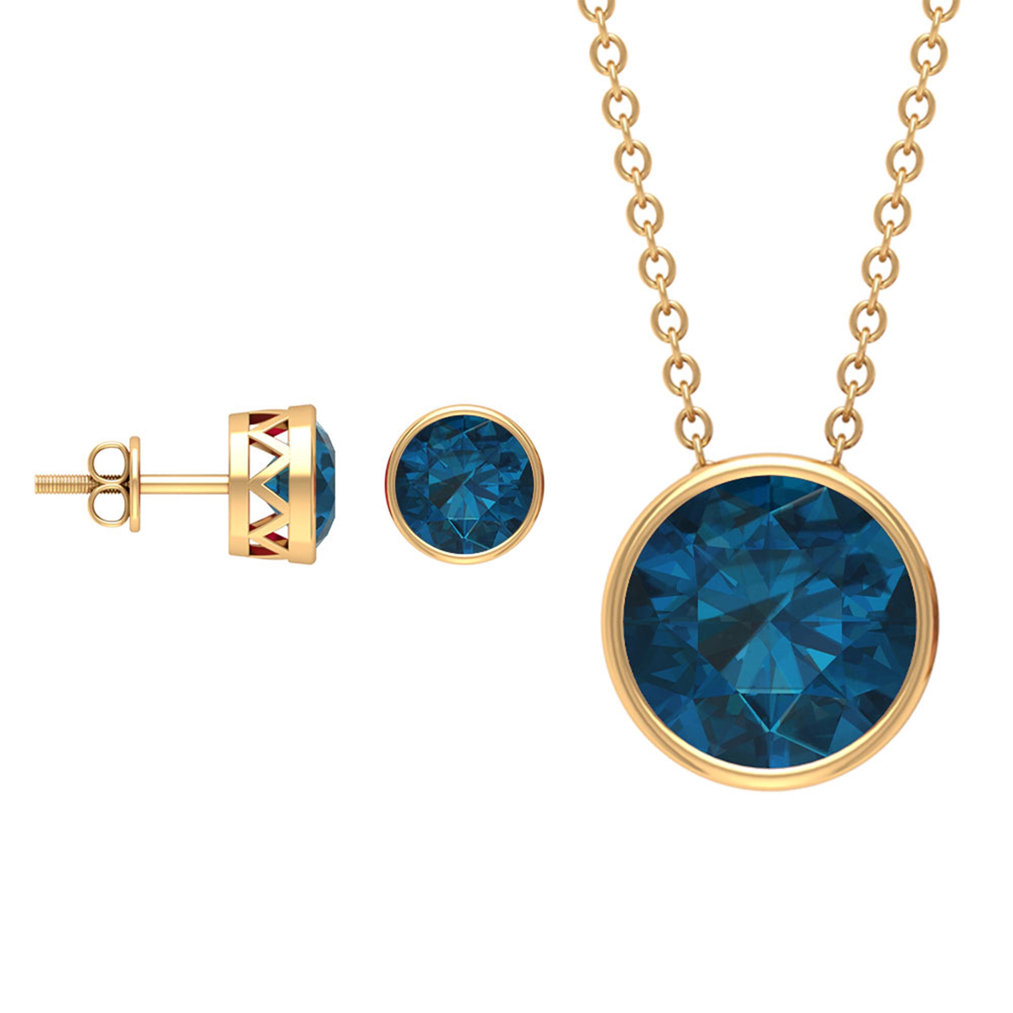 Round Cut London Blue Topaz Solitaire Jewelry Set in Bezel Setting London Blue Topaz - ( AAA ) - Quality - Rosec Jewels