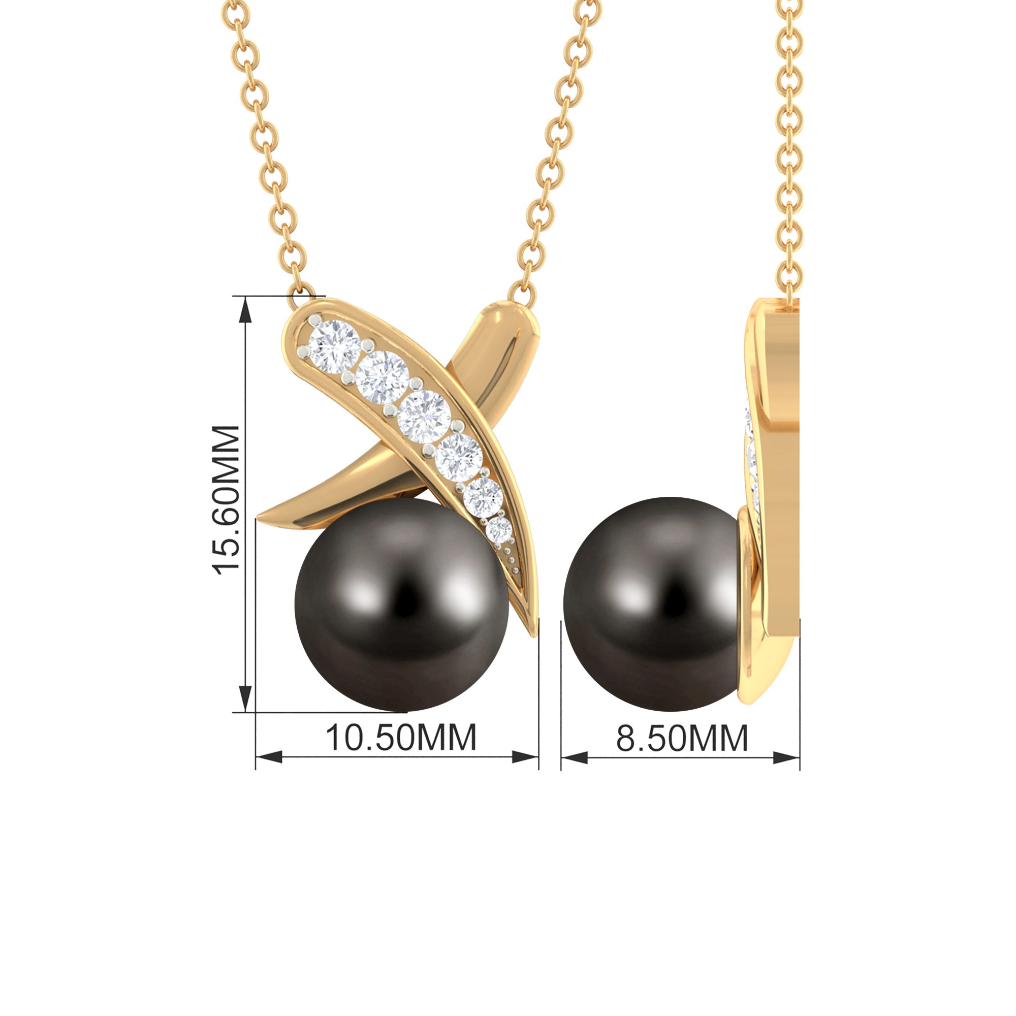 Tahitian Pearl and Diamond XO Necklace Tahitian pearl - ( AAA ) - Quality - Rosec Jewels