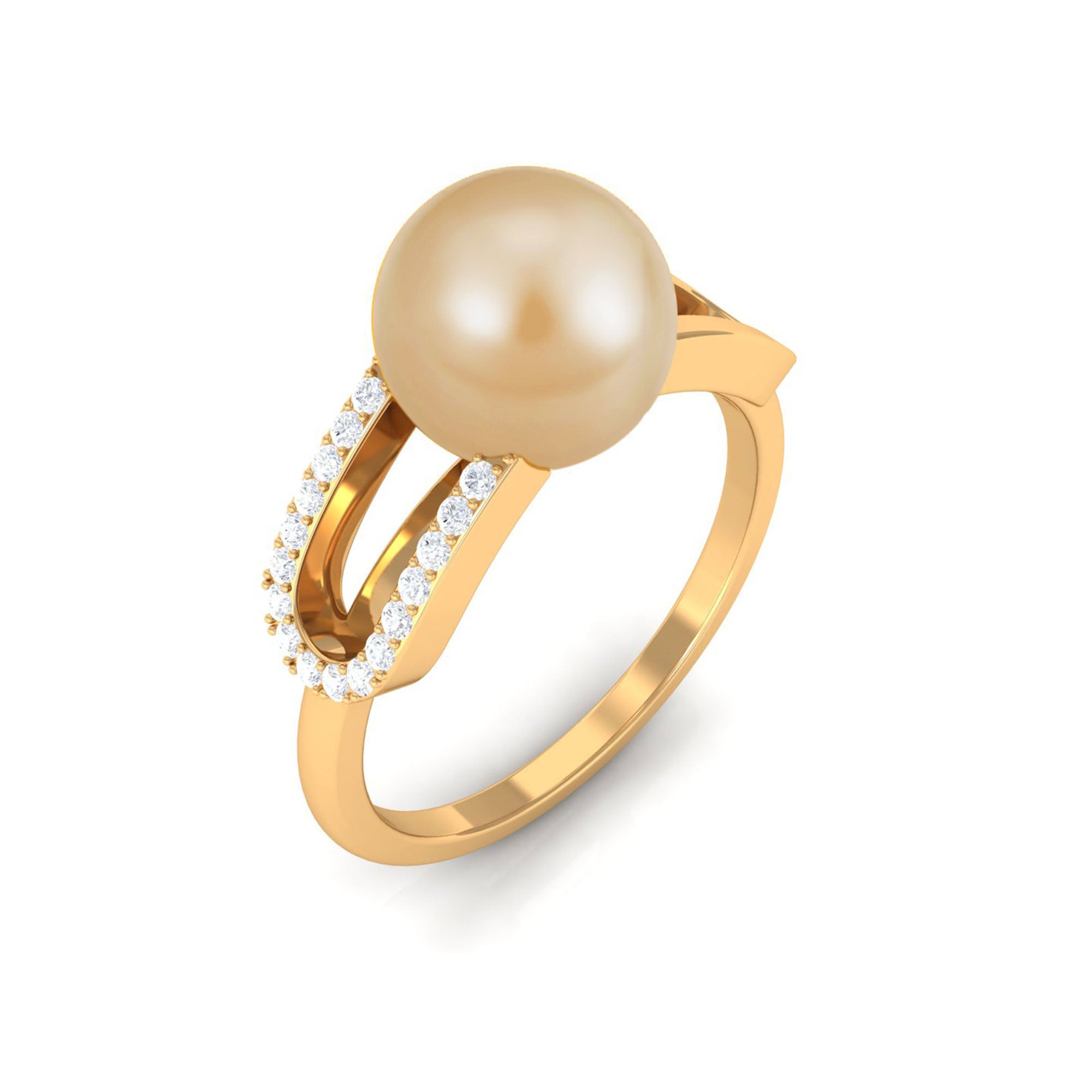 Split Shank South Sea Pearl Solitaire Engagement Ring with Diamond South Sea Pearl - ( AAA ) - Quality - Rosec Jewels