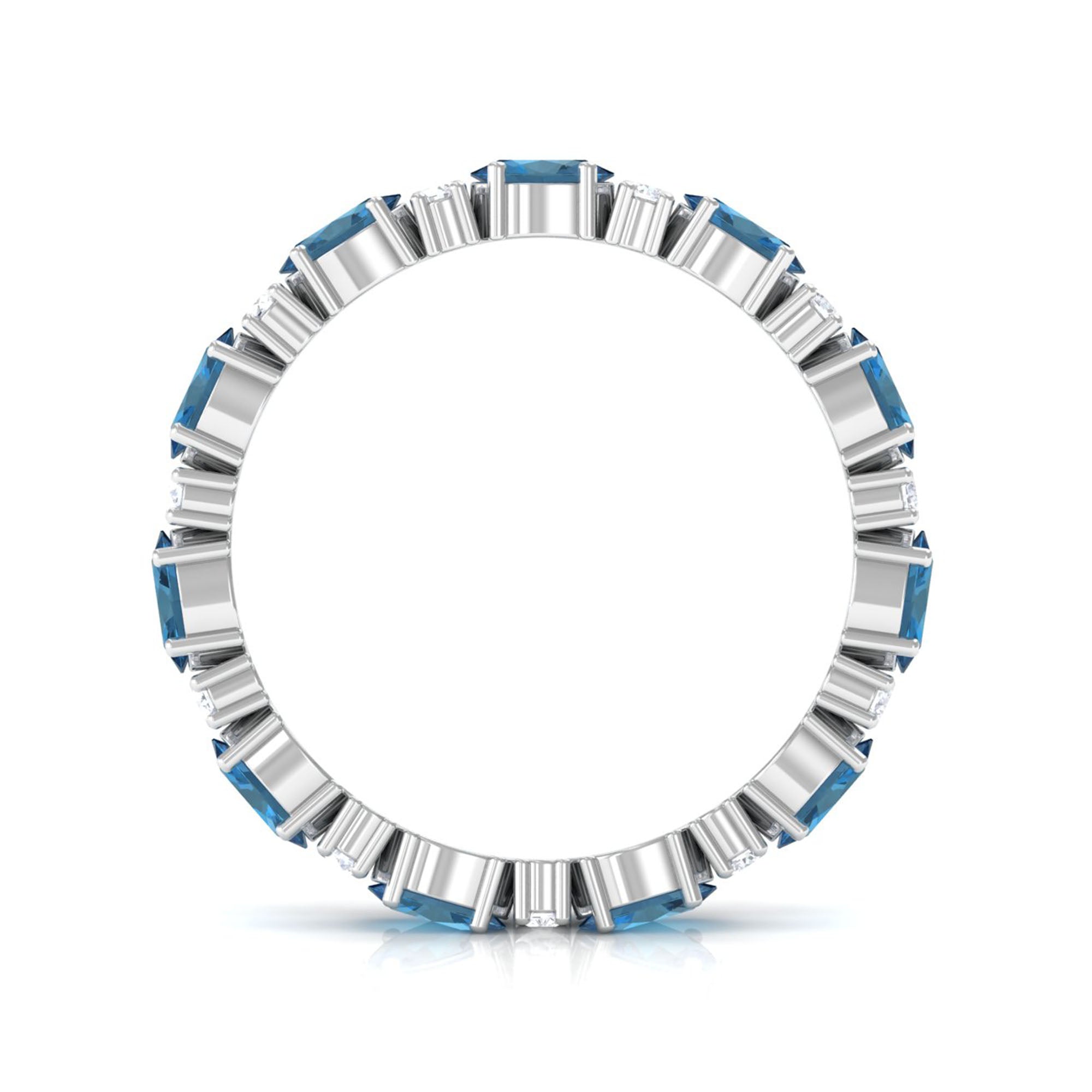 East West London Blue Topaz and Diamond Eternity Wedding Band London Blue Topaz - ( AAA ) - Quality - Rosec Jewels