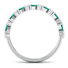 Real Emerald and Diamond Half Eternity Ring in Prong Setting Emerald - ( AAA ) - Quality - Rosec Jewels