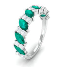 Real Emerald and Diamond Half Eternity Ring in Prong Setting Emerald - ( AAA ) - Quality - Rosec Jewels