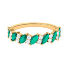 Real Emerald and Diamond Half Eternity Ring in Prong Setting Emerald - ( AAA ) - Quality - Rosec Jewels