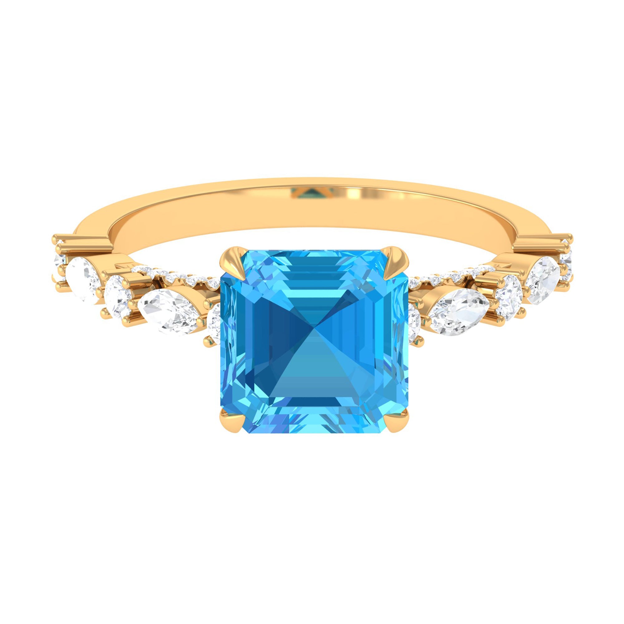 4 CT Asscher Cut Swiss Blue Topaz Solitaire Ring with Moissanite Swiss Blue Topaz - ( AAA ) - Quality - Rosec Jewels