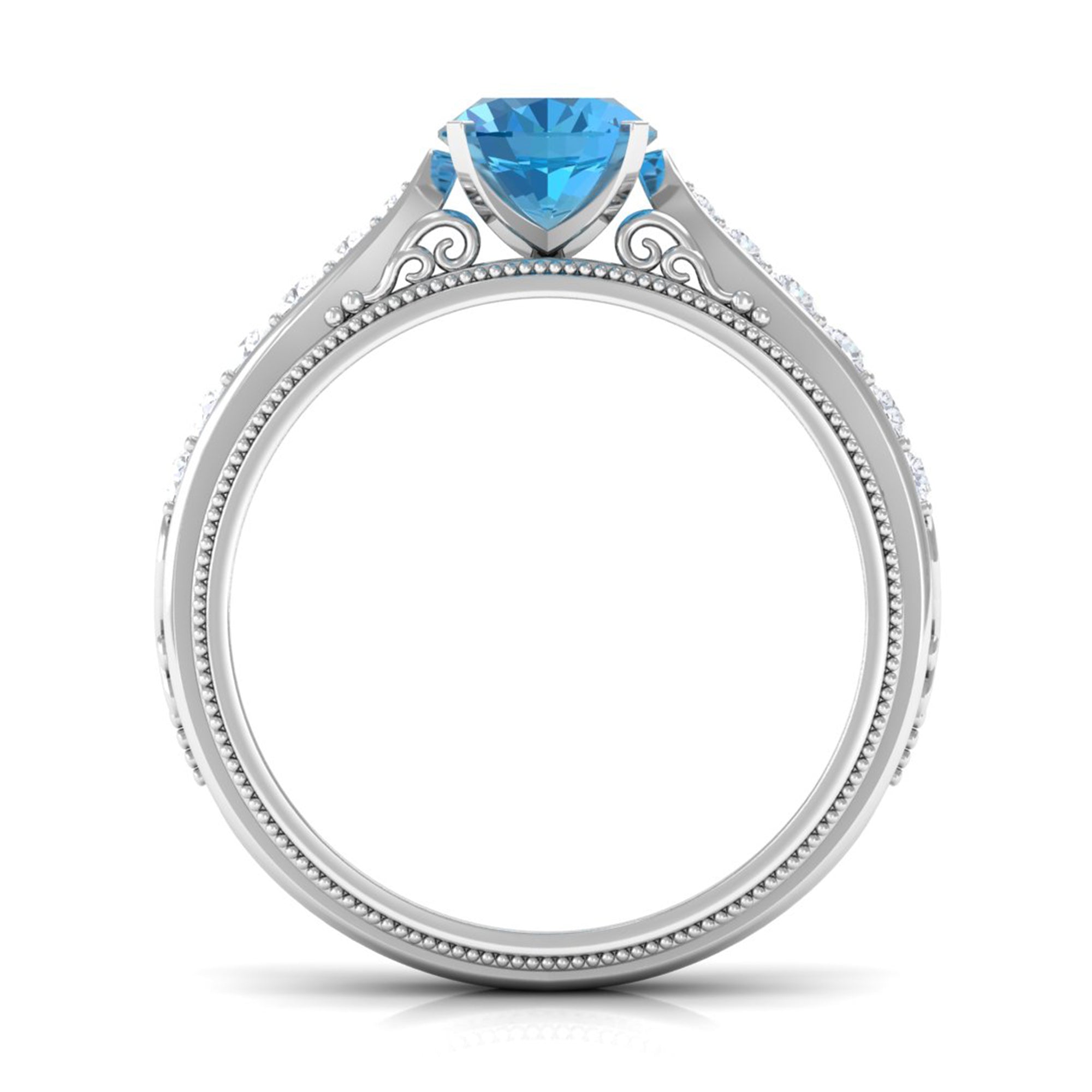 8X6 MM Oval Cut Swiss Blue Topaz Solitaire and Diamond Side Stone Ring Swiss Blue Topaz - ( AAA ) - Quality - Rosec Jewels