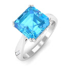 Asscher Cut Swiss Blue Topaz Solitaire Ring with Diamond Swiss Blue Topaz - ( AAA ) - Quality - Rosec Jewels