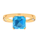 Asscher Cut Swiss Blue Topaz Solitaire Ring with Diamond Swiss Blue Topaz - ( AAA ) - Quality - Rosec Jewels