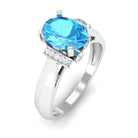 1.25 CT Oval Swiss Blue Topaz Solitaire Ring with Collar Diamond Swiss Blue Topaz - ( AAA ) - Quality - Rosec Jewels