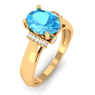 1.25 CT Oval Swiss Blue Topaz Solitaire Ring with Collar Diamond Swiss Blue Topaz - ( AAA ) - Quality - Rosec Jewels