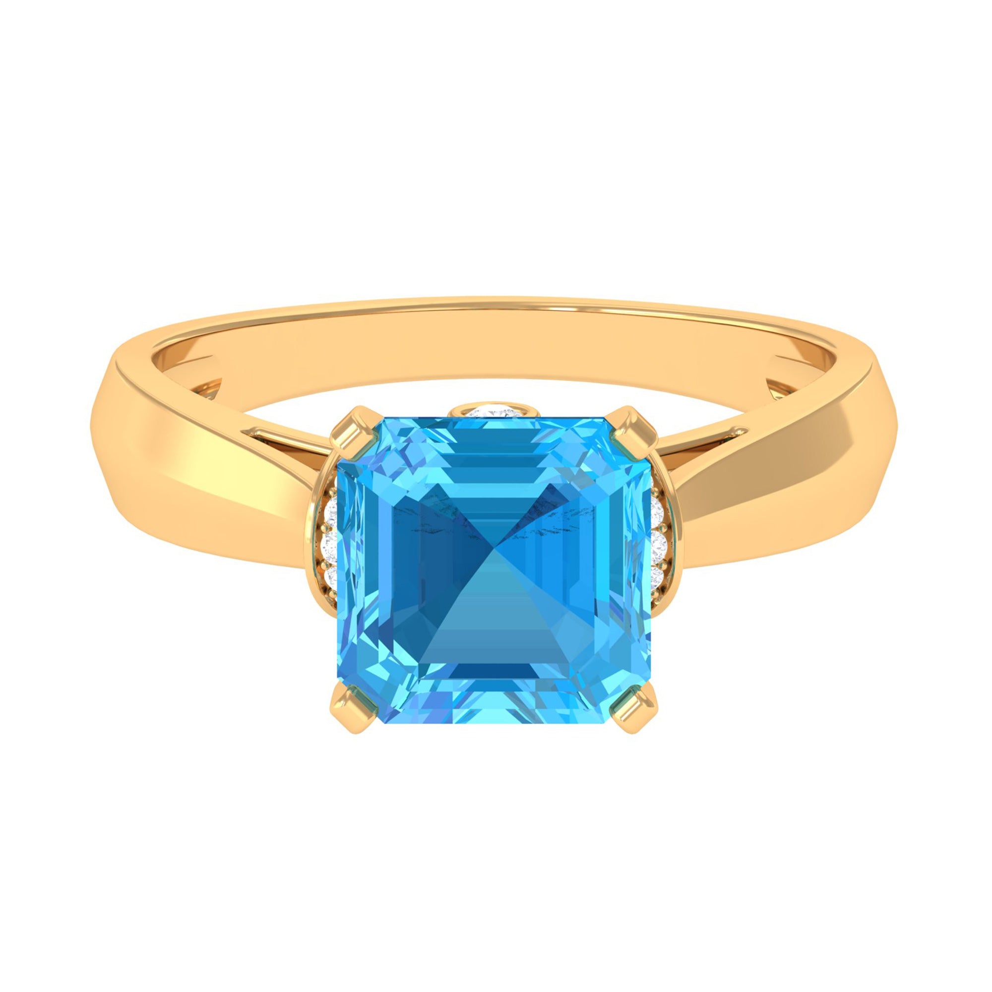 3.25 CT Asscher Cut Swiss Blue Topaz Solitaire Ring with Collar Diamond Swiss Blue Topaz - ( AAA ) - Quality - Rosec Jewels