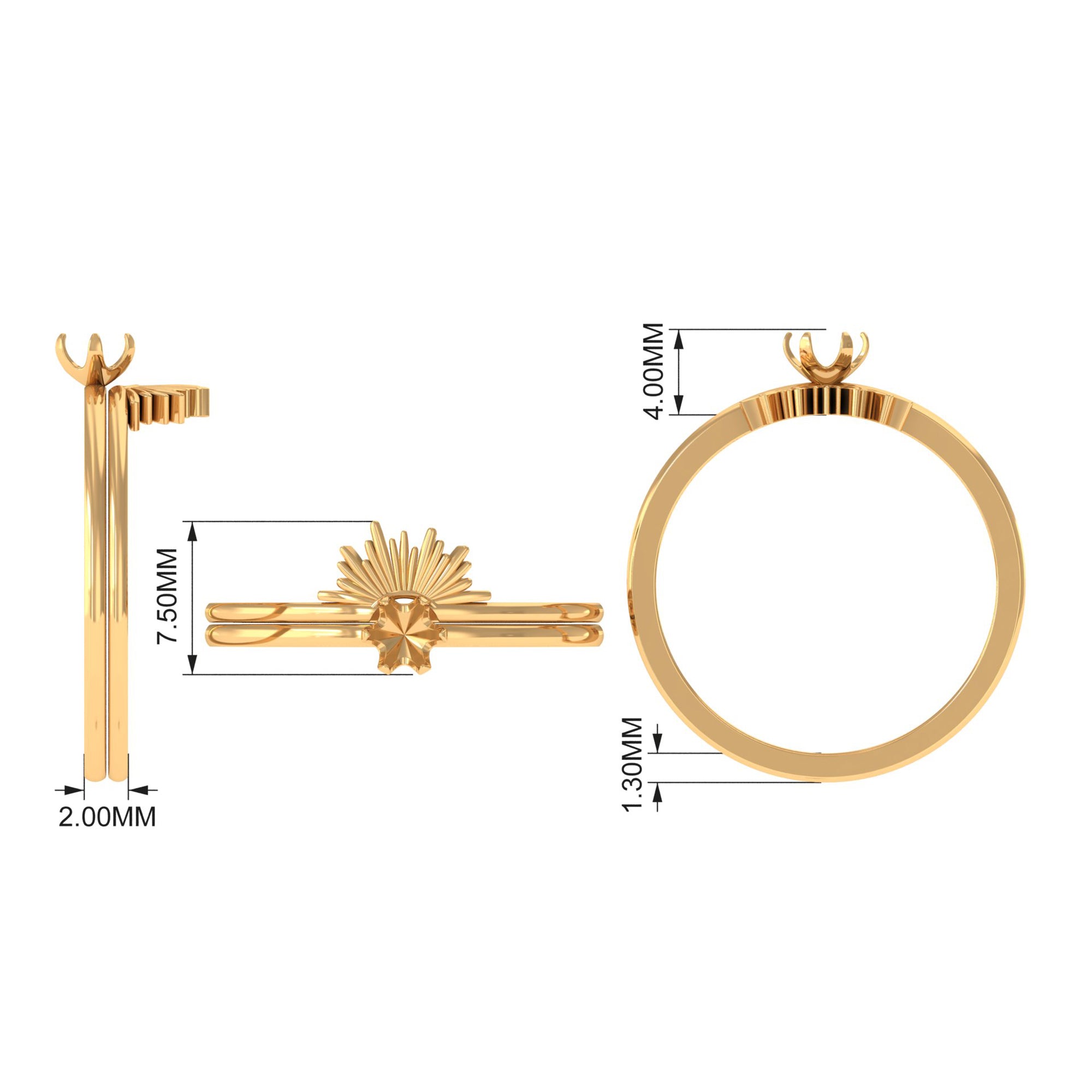 1/4 CT Round Diamond Sunburst Wedding Ring Set in Gold Diamond - ( HI-SI ) - Color and Clarity - Rosec Jewels