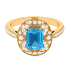 6X8 MM Emerald Cut Swiss Blue Topaz Solitaire with Diamond Vintage Ring Swiss Blue Topaz - ( AAA ) - Quality - Rosec Jewels