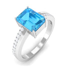 2.25 CT Two Tone Swiss Blue Topaz Solitaire with Diamond Side Stone Ring Swiss Blue Topaz - ( AAA ) - Quality - Rosec Jewels