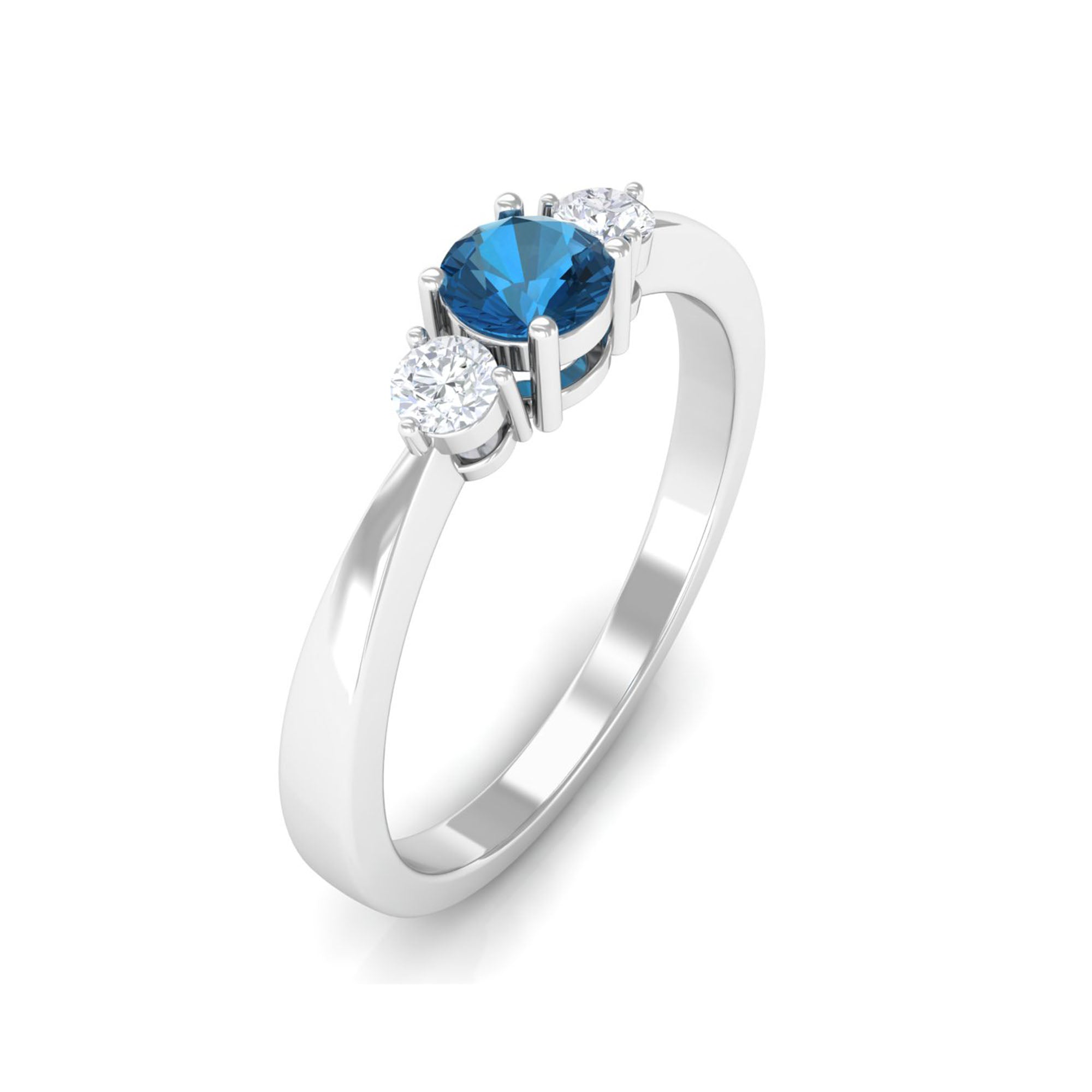 1/2 CT London Blue Topaz Promise Ring with Diamond London Blue Topaz - ( AAA ) - Quality - Rosec Jewels