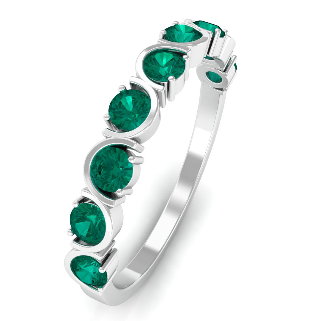 3/4 CT Natural Green Emerald Semi Eternity Ring Emerald - ( AAA ) - Quality - Rosec Jewels