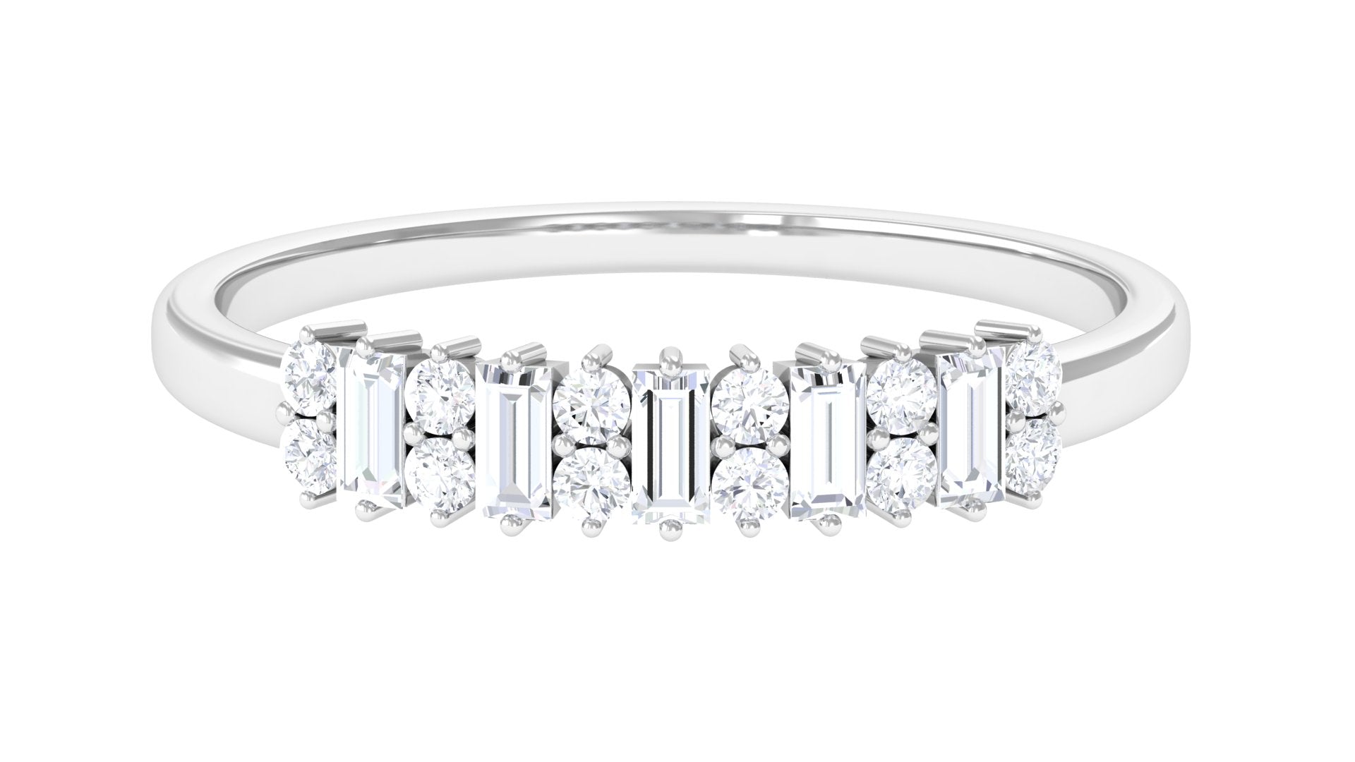 3/4 CT Baguette and Round Cut Diamond Minimal Ring Diamond - ( HI-SI ) - Color and Clarity - Rosec Jewels