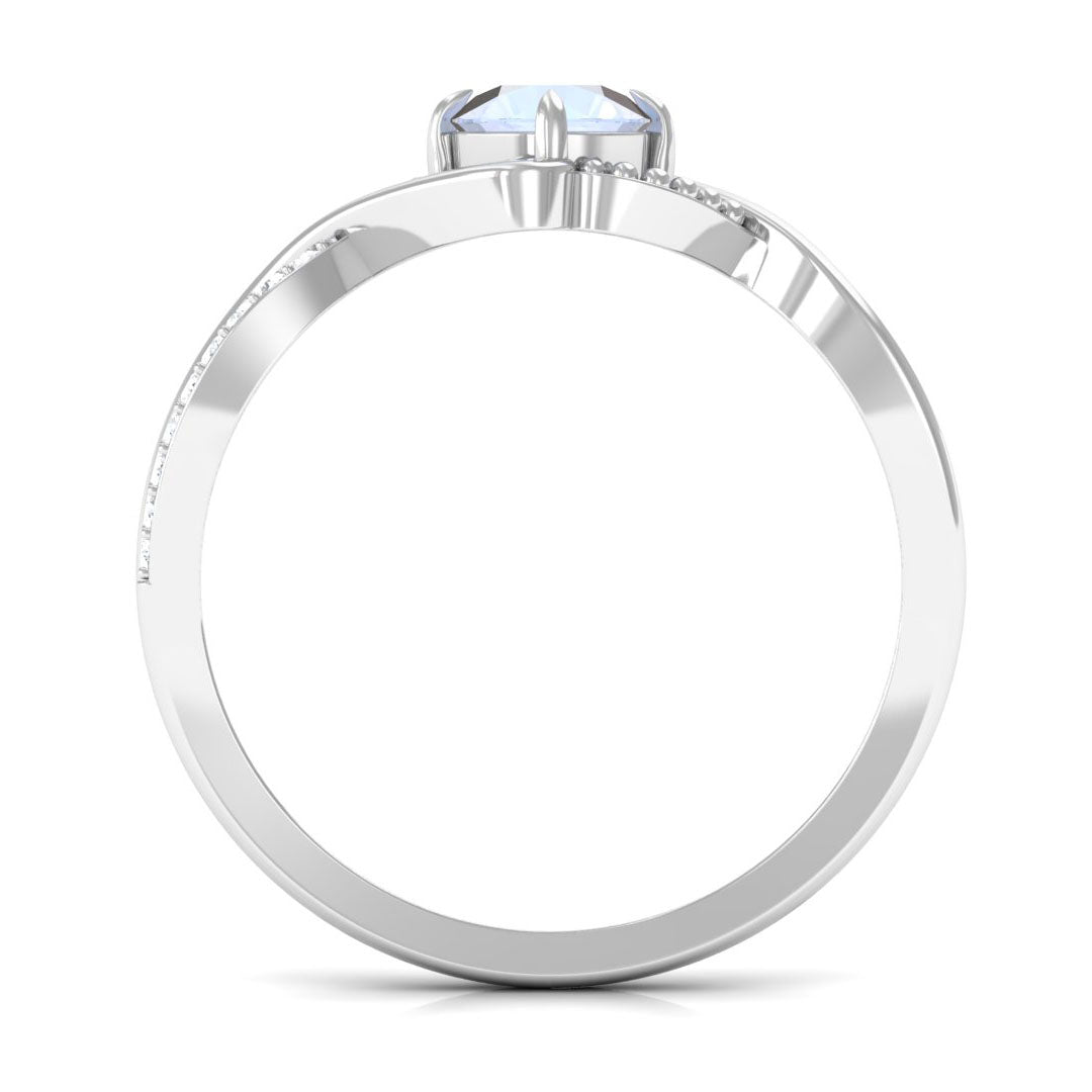 1/2 CT Claw Set Moonstone Solitaire Crossover Ring with Diamond Moonstone - ( AAA ) - Quality - Rosec Jewels