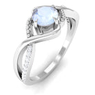 1/2 CT Claw Set Moonstone Solitaire Crossover Ring with Diamond Moonstone - ( AAA ) - Quality - Rosec Jewels