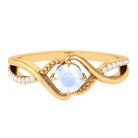 1/2 CT Claw Set Moonstone Solitaire Crossover Ring with Diamond Moonstone - ( AAA ) - Quality - Rosec Jewels