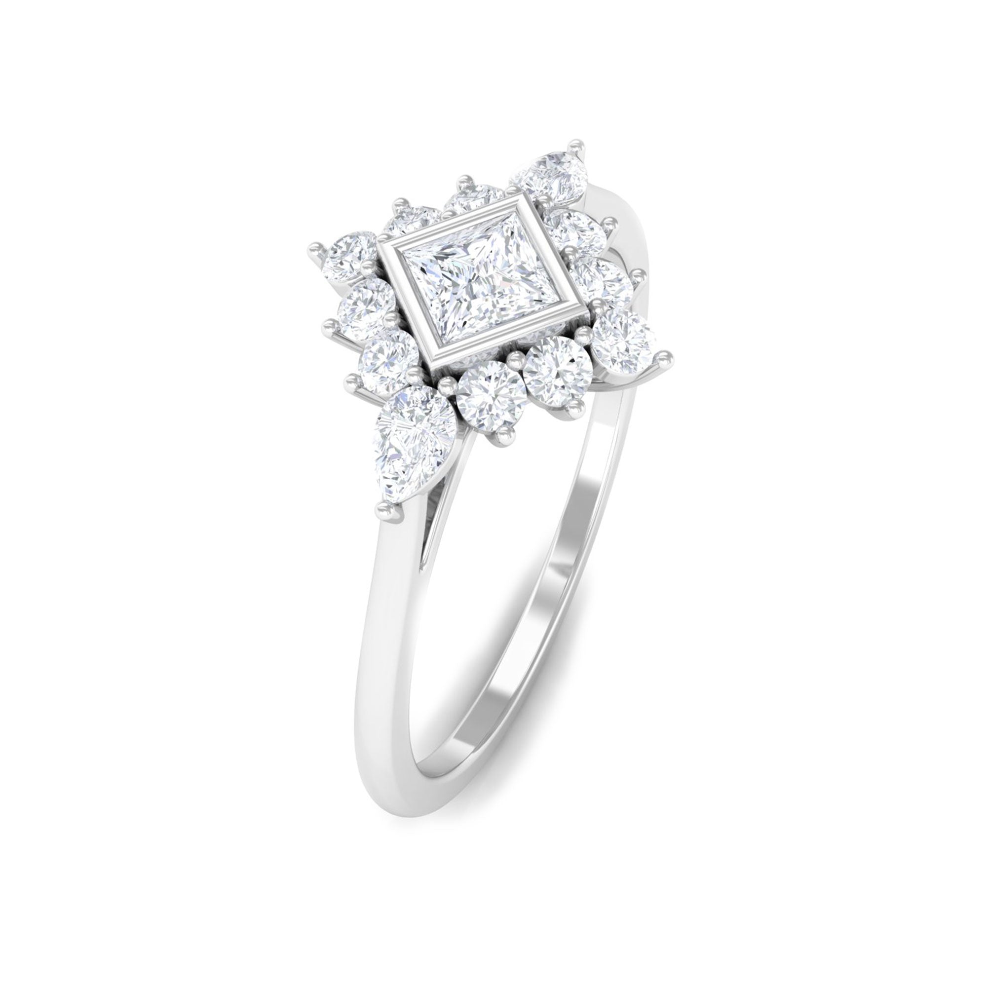 3/4 CT Natural Diamond Designer Halo Engagement Ring Diamond - ( HI-SI ) - Color and Clarity - Rosec Jewels