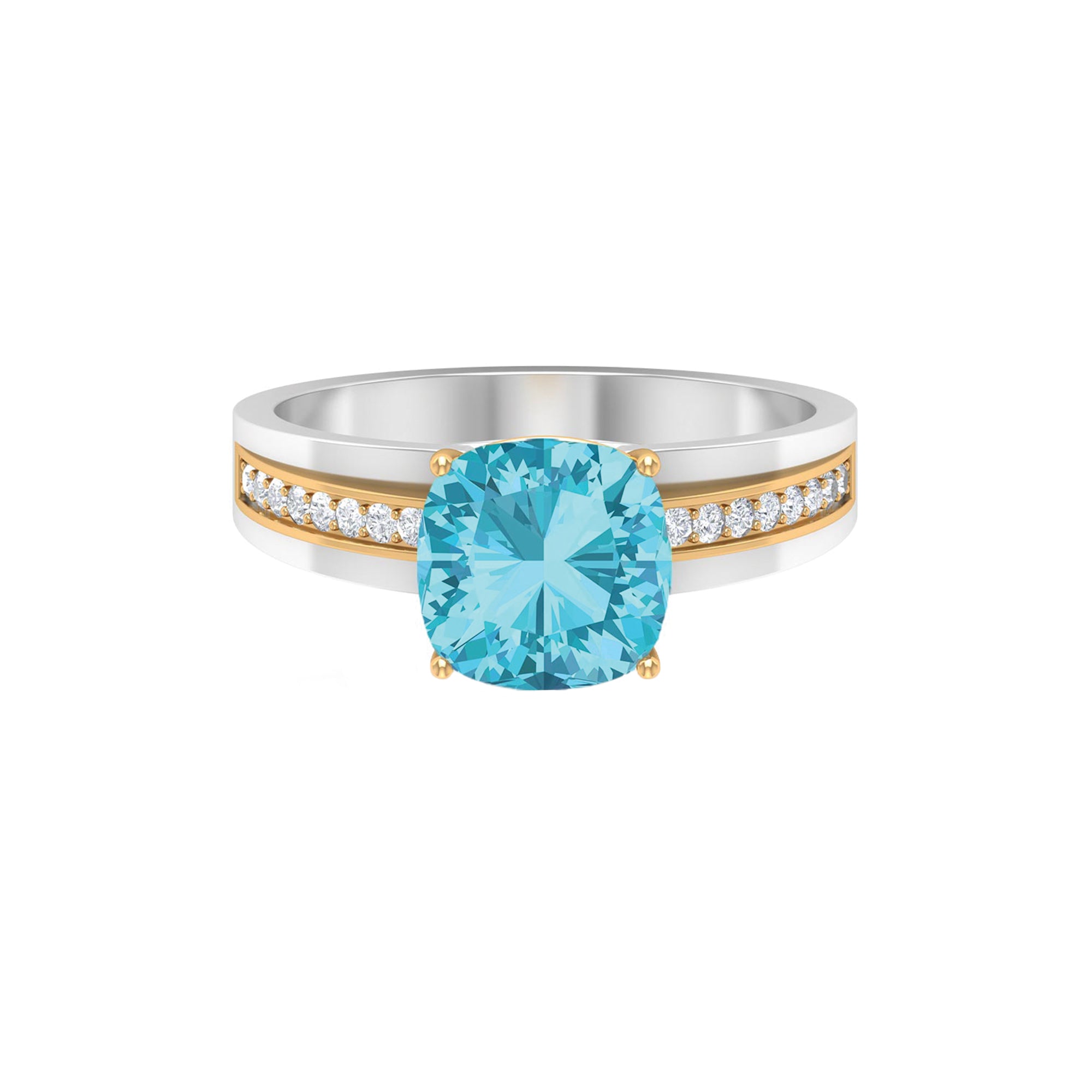 2.5 CT Cushion Cut Swiss Blue Topaz Solitaire with Diamond Two Tone Ring Swiss Blue Topaz - ( AAA ) - Quality - Rosec Jewels