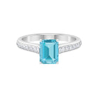 2.50 CT Emerald Cut Swiss Blue Topaz Solitaire with Diamond Side Stone Ring Swiss Blue Topaz - ( AAA ) - Quality - Rosec Jewels