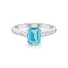 2.50 CT Emerald Cut Swiss Blue Topaz Solitaire with Diamond Side Stone Ring Swiss Blue Topaz - ( AAA ) - Quality - Rosec Jewels