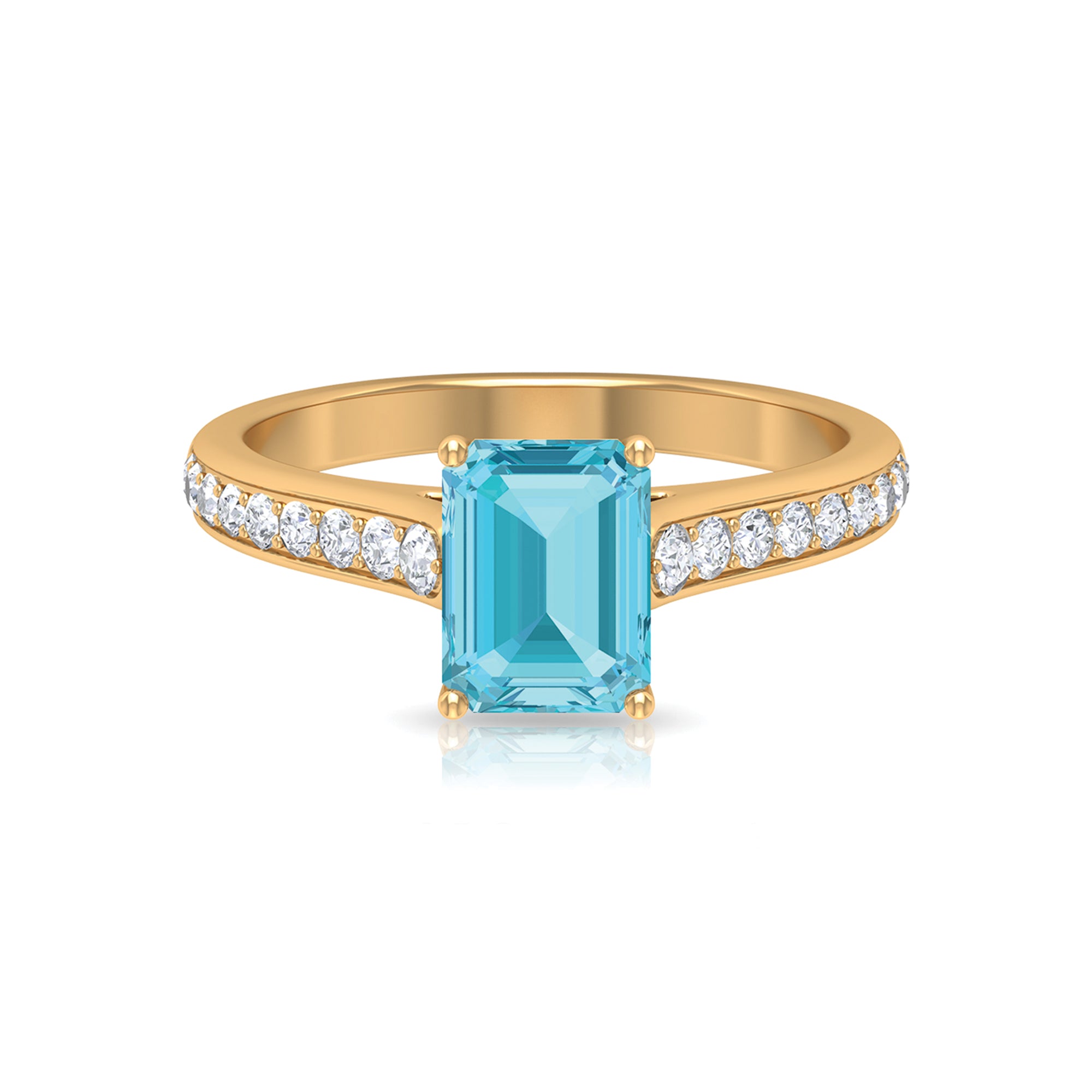 2.50 CT Emerald Cut Swiss Blue Topaz Solitaire with Diamond Side Stone Ring Swiss Blue Topaz - ( AAA ) - Quality - Rosec Jewels