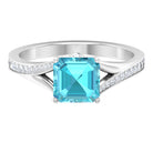 7 MM Asscher Cut Swiss Blue Topaz Solitaire with Diamond Split Shank Ring Swiss Blue Topaz - ( AAA ) - Quality - Rosec Jewels