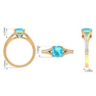 7 MM Asscher Cut Swiss Blue Topaz Solitaire with Diamond Split Shank Ring Swiss Blue Topaz - ( AAA ) - Quality - Rosec Jewels