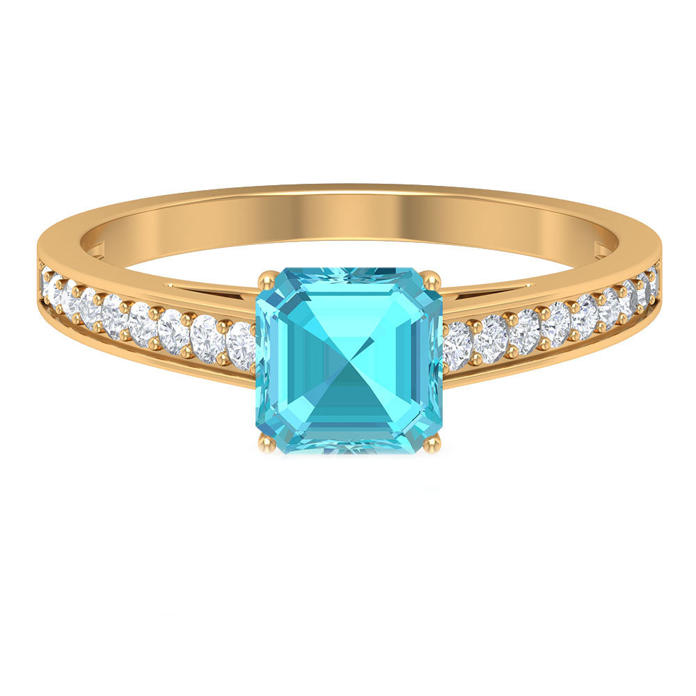 1.75 CT Swiss Blue Topaz Solitaire Ring with Diamond Side Stones Swiss Blue Topaz - ( AAA ) - Quality - Rosec Jewels