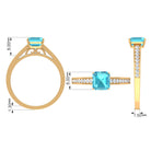 1.75 CT Swiss Blue Topaz Solitaire Ring with Diamond Side Stones Swiss Blue Topaz - ( AAA ) - Quality - Rosec Jewels