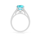 8.5 MM Cushion Cut Swiss Blue Topaz Solitaire with Diamond Side Stone Ring Swiss Blue Topaz - ( AAA ) - Quality - Rosec Jewels