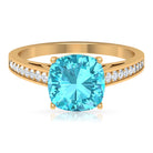 8.5 MM Cushion Cut Swiss Blue Topaz Solitaire with Diamond Side Stone Ring Swiss Blue Topaz - ( AAA ) - Quality - Rosec Jewels