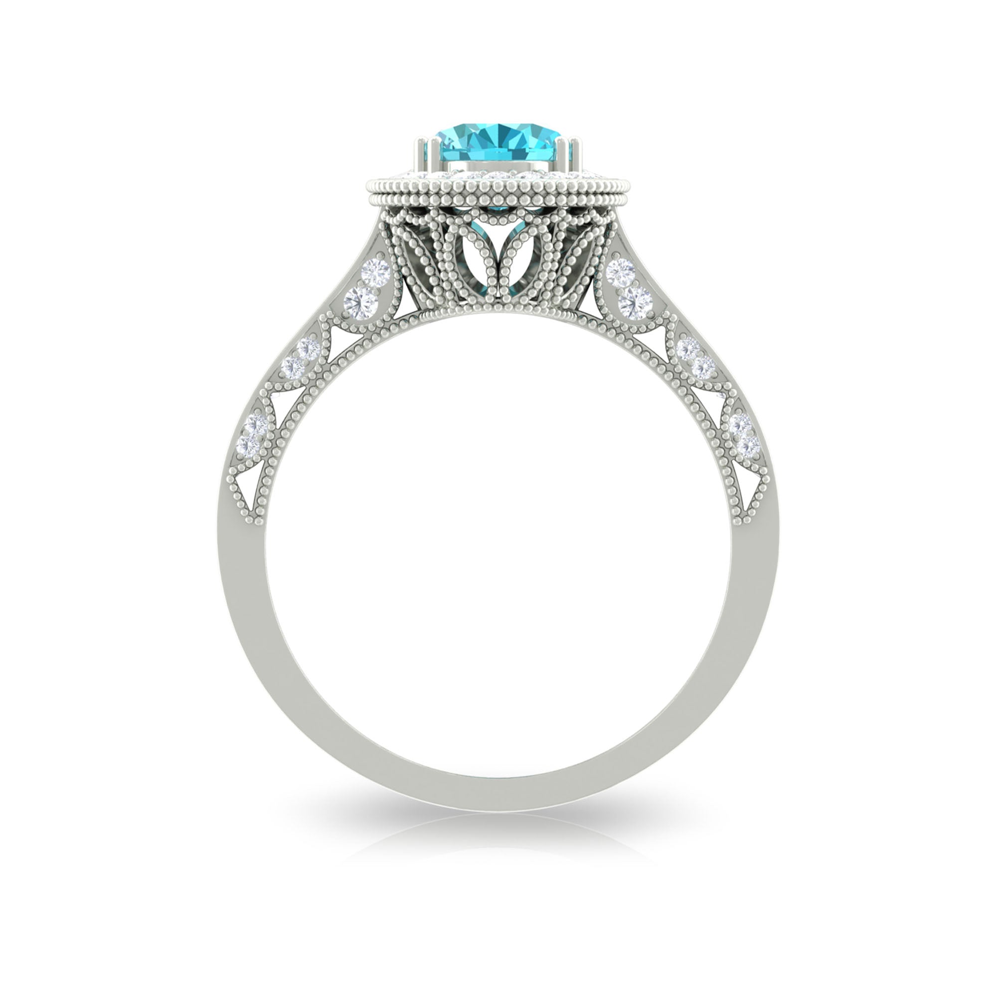 2 CT Vintage Engagement Ring with Swiss Blue Topaz and Diamond Swiss Blue Topaz - ( AAA ) - Quality - Rosec Jewels