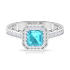 Asscher Cut Swiss Blue Topaz and Moissanite Engagement Ring Swiss Blue Topaz - ( AAA ) - Quality - Rosec Jewels