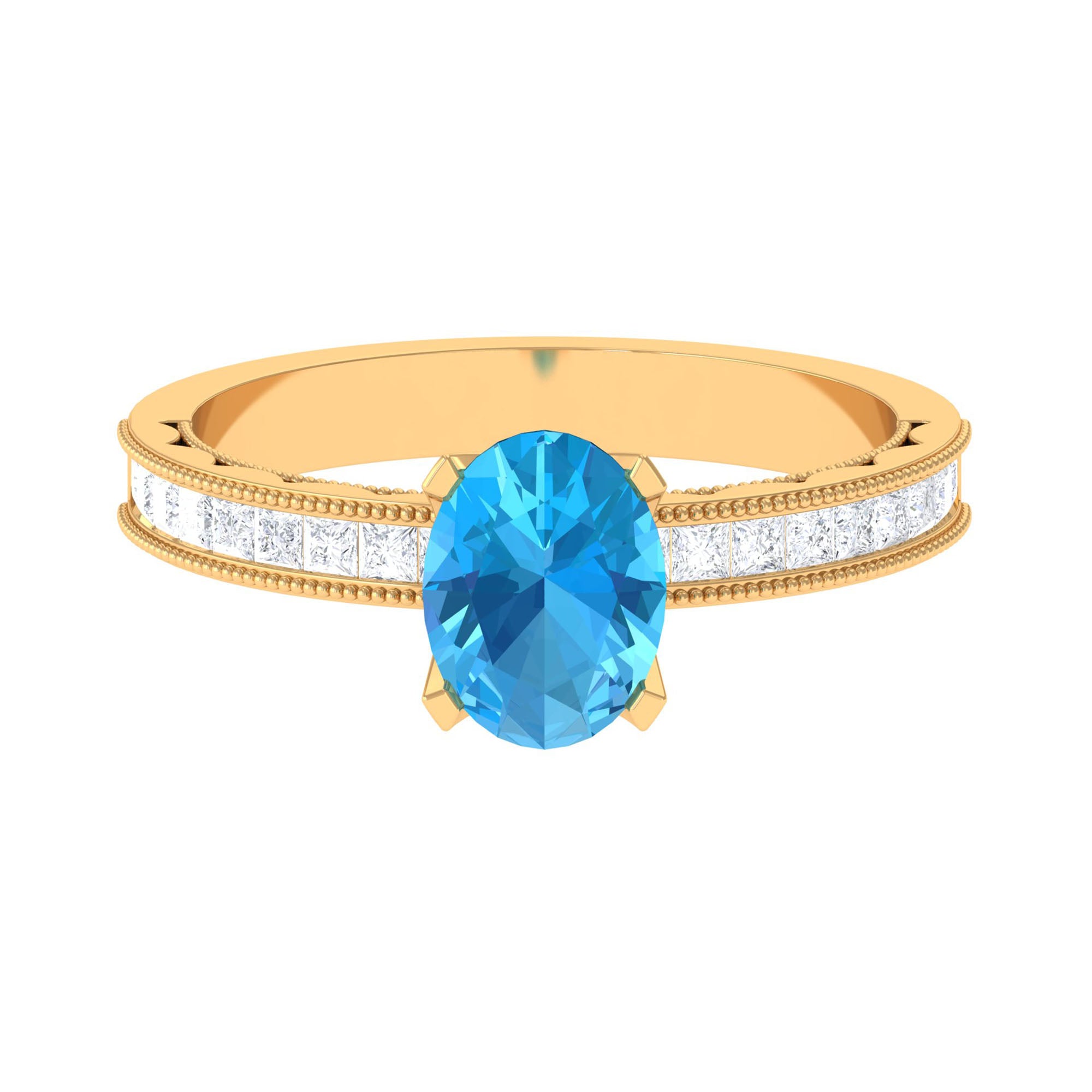 Classic Solitaire Ring with 1.75 CT Swiss Blue Topaz and Moissanite Swiss Blue Topaz - ( AAA ) - Quality - Rosec Jewels