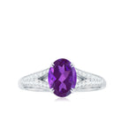 1.25 CT Split Shank Oval Amethyst Solitaire Engagement Ring with Diamond Amethyst - ( AAA ) - Quality - Rosec Jewels