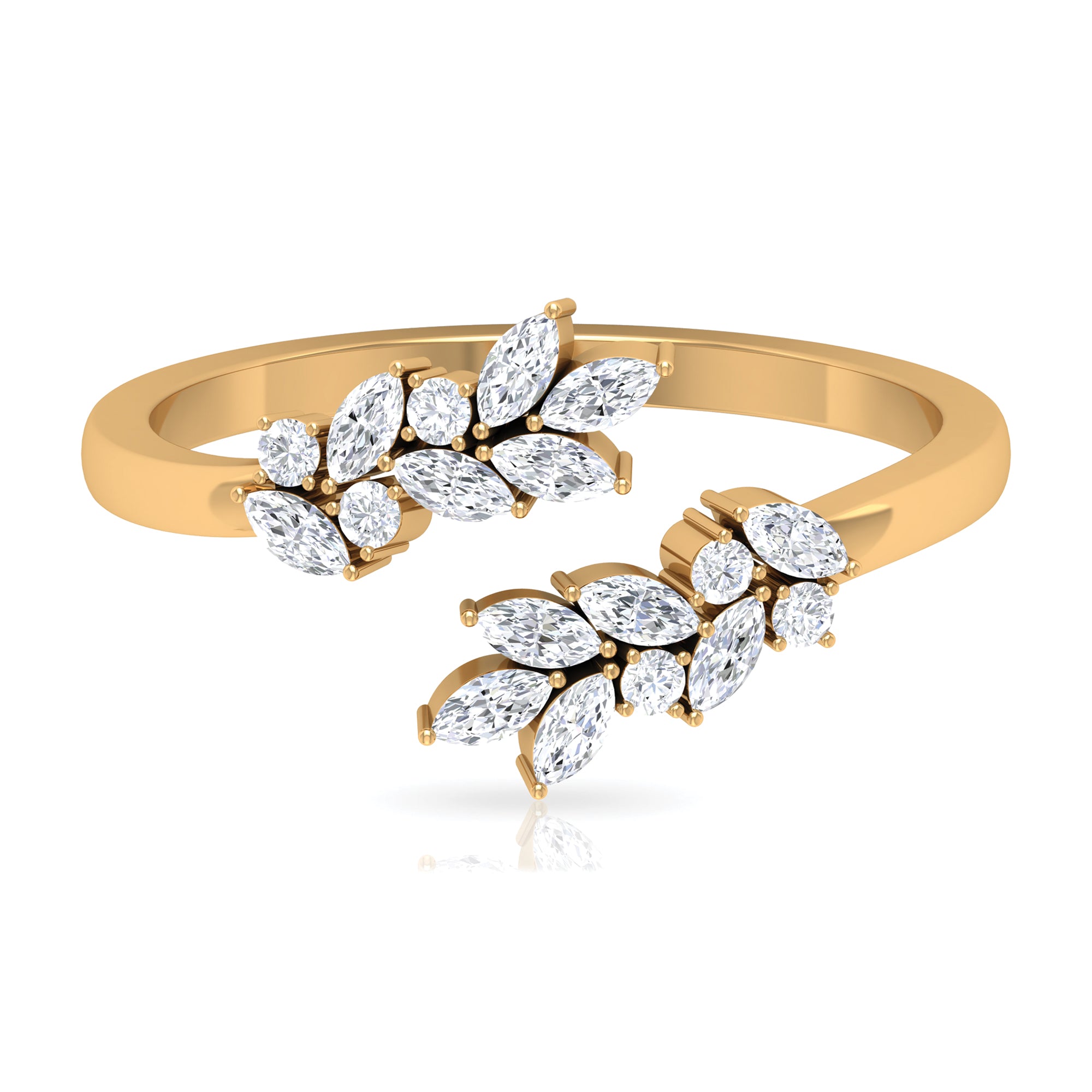 Natural Diamond Leaf Ring in Cuff Style Diamond - ( HI-SI ) - Color and Clarity - Rosec Jewels