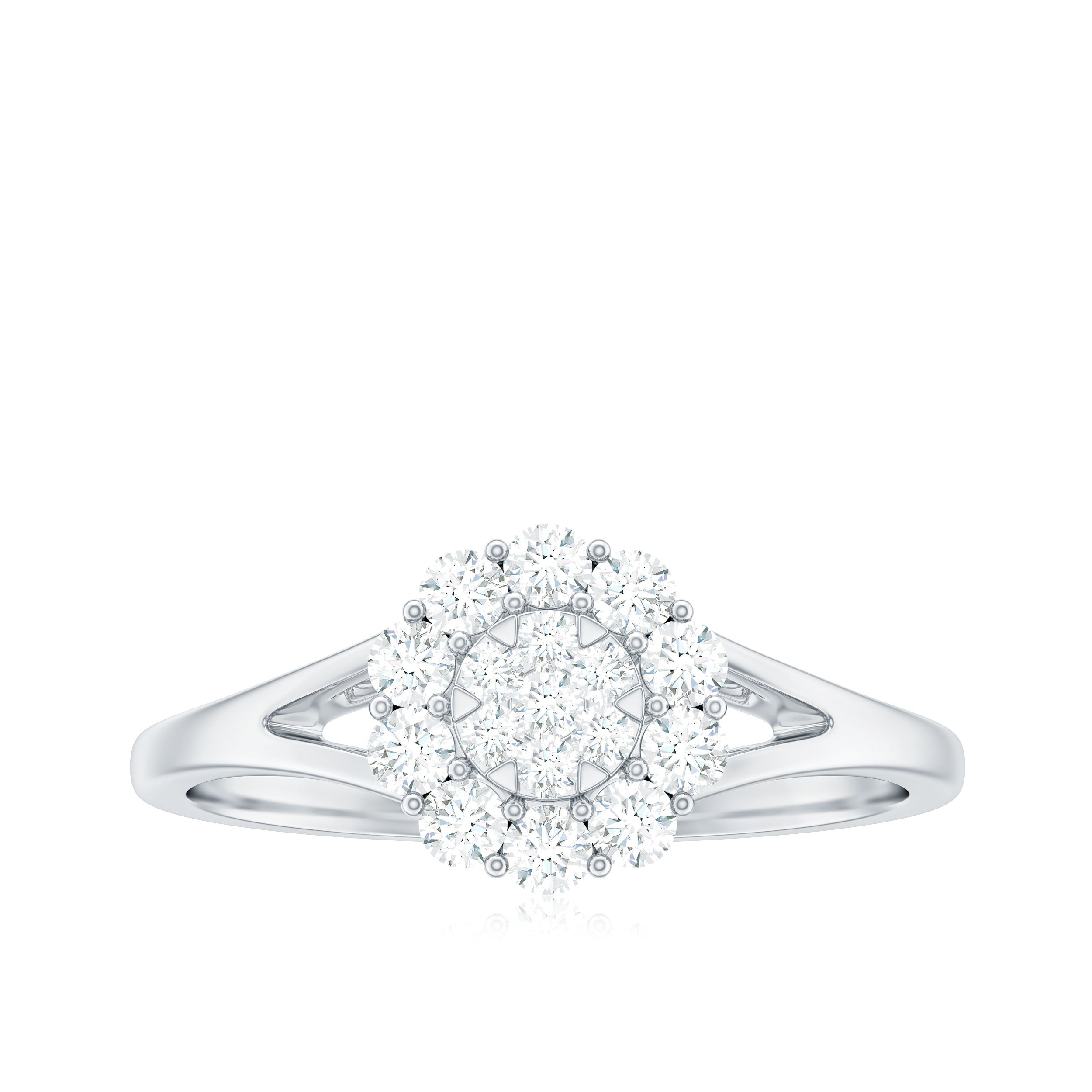 Illusion Set Round Diamond Flower Promise Ring in Split Shank Diamond - ( HI-SI ) - Color and Clarity - Rosec Jewels