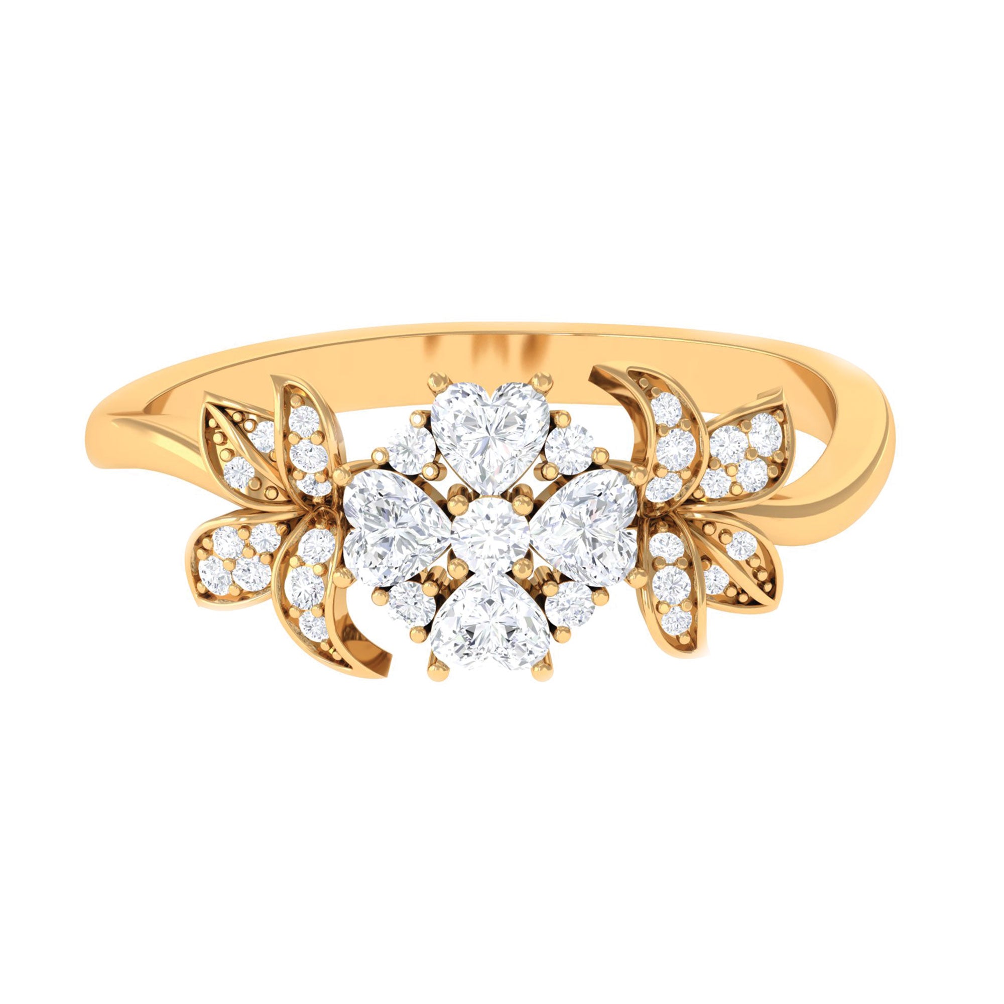 Round and Heart Shape Diamond Flower Engagement Ring in Gold Diamond - ( HI-SI ) - Color and Clarity - Rosec Jewels