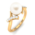 Freshwater Pearl Solitaire Crossover Engagement Ring with Diamond Freshwater Pearl - ( AAA ) - Quality - Rosec Jewels