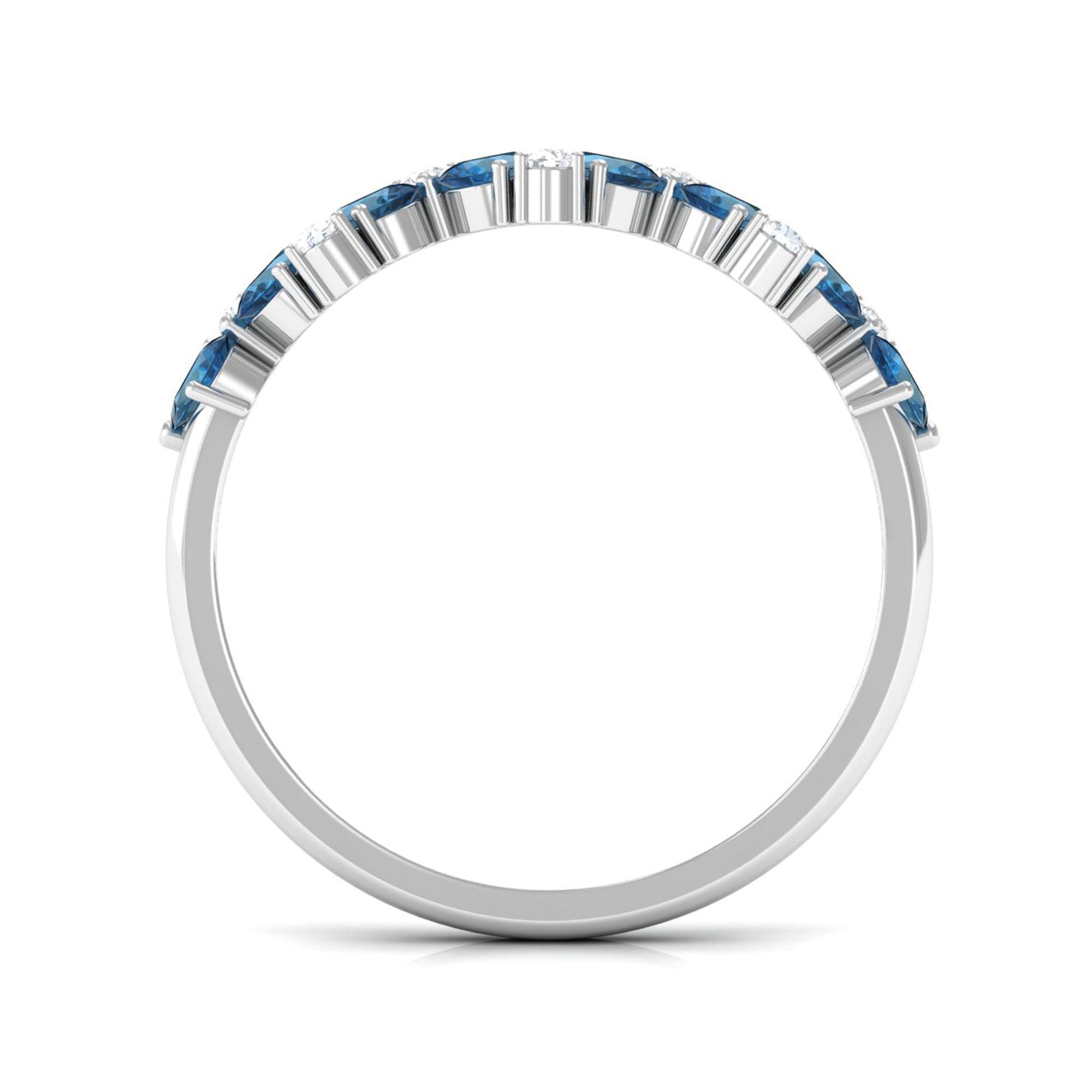 London Blue Topaz and Moissanite Half Eternity Ring London Blue Topaz - ( AAA ) - Quality - Rosec Jewels