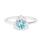 1 CT Round Aquamarine Flower Engagement Ring with Diamond Aquamarine - ( AAA ) - Quality - Rosec Jewels