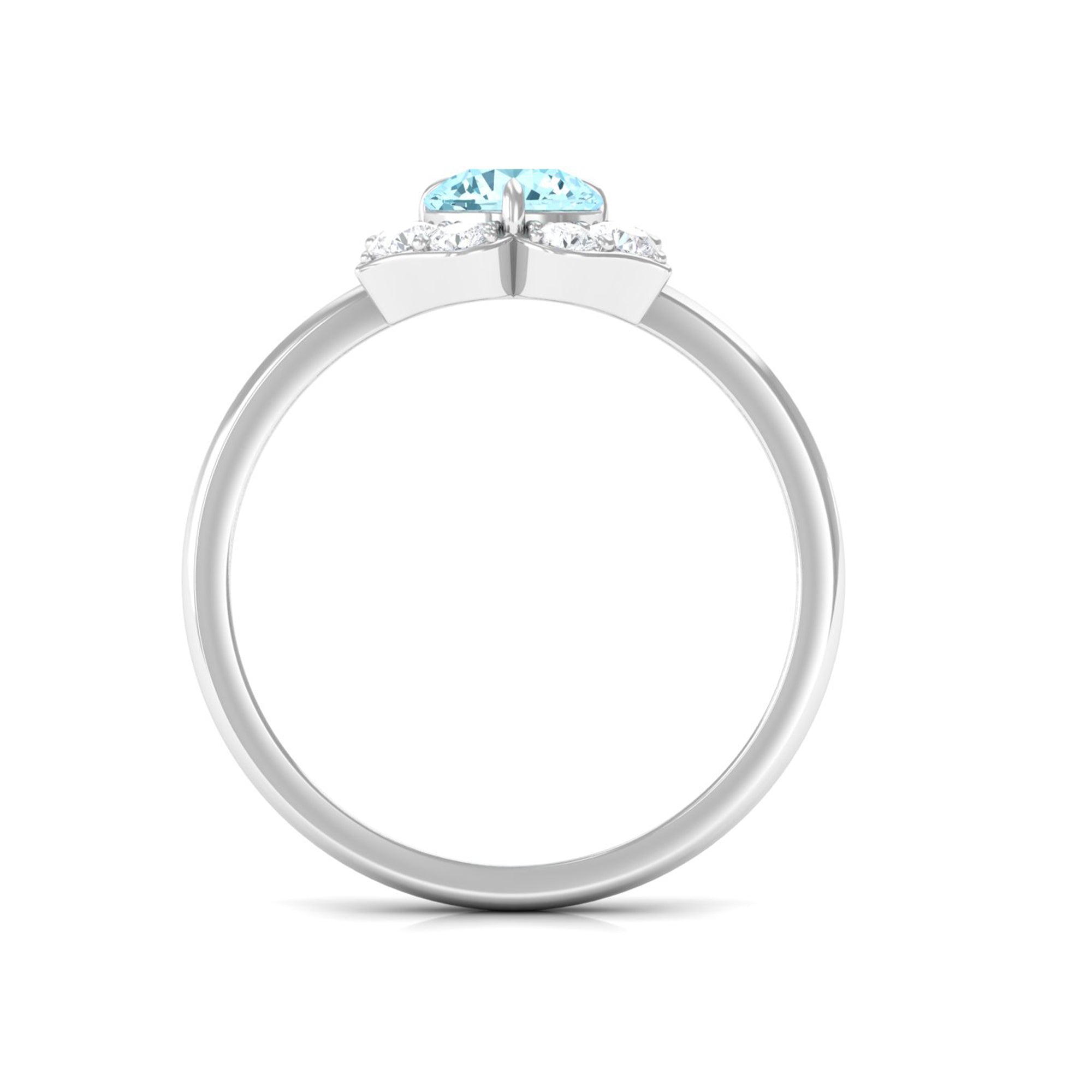 1 CT Round Aquamarine Flower Engagement Ring with Diamond Aquamarine - ( AAA ) - Quality - Rosec Jewels