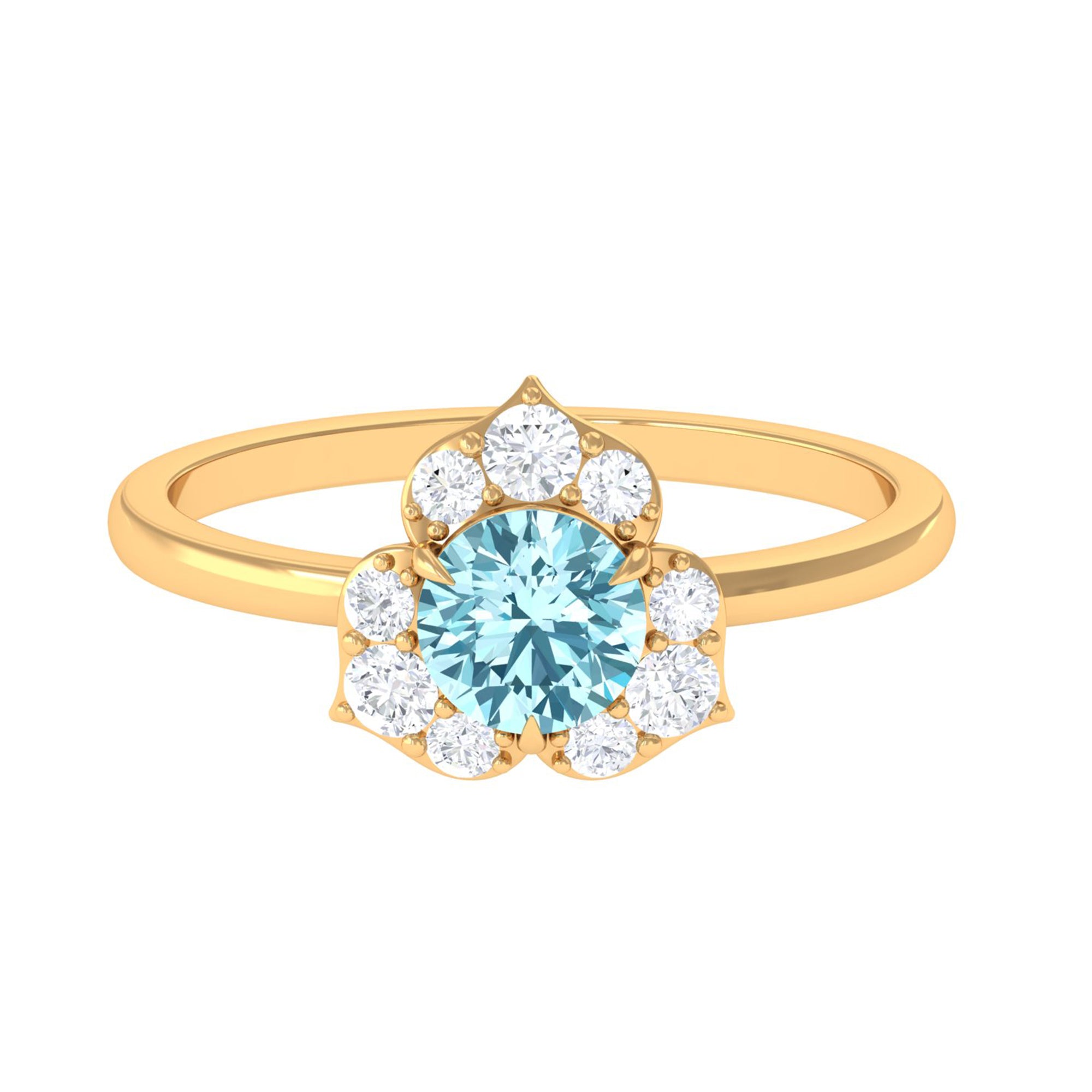 1 CT Round Aquamarine Flower Engagement Ring with Diamond Aquamarine - ( AAA ) - Quality - Rosec Jewels